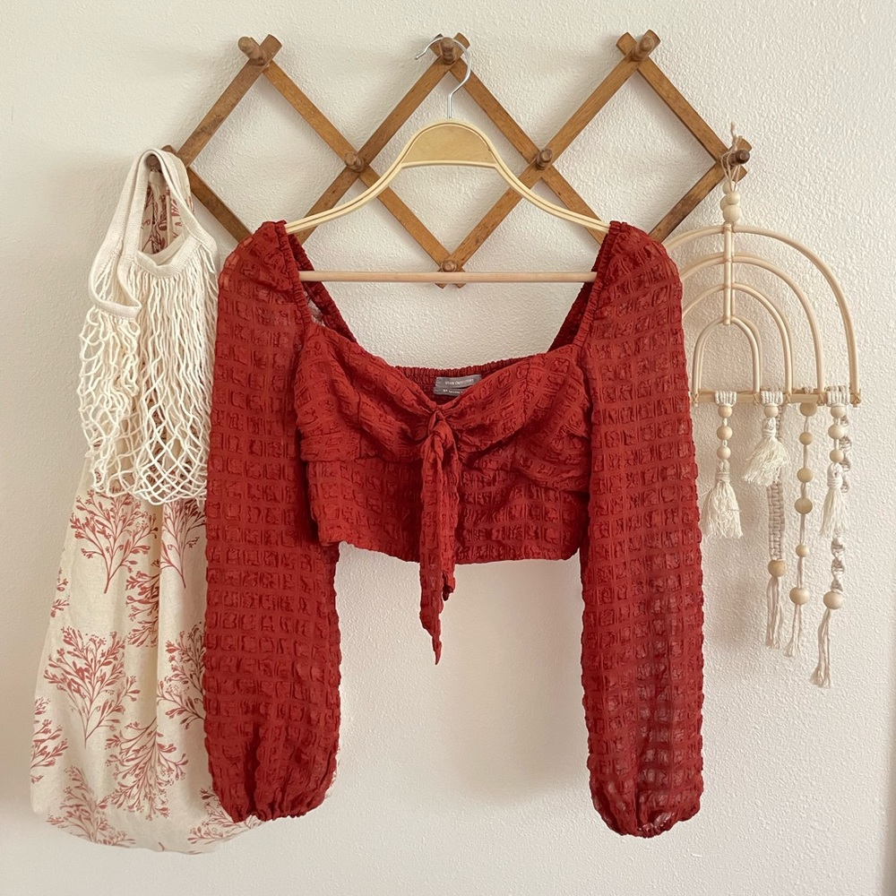 Urban Outfitters long puff sleeve cropped blouse
